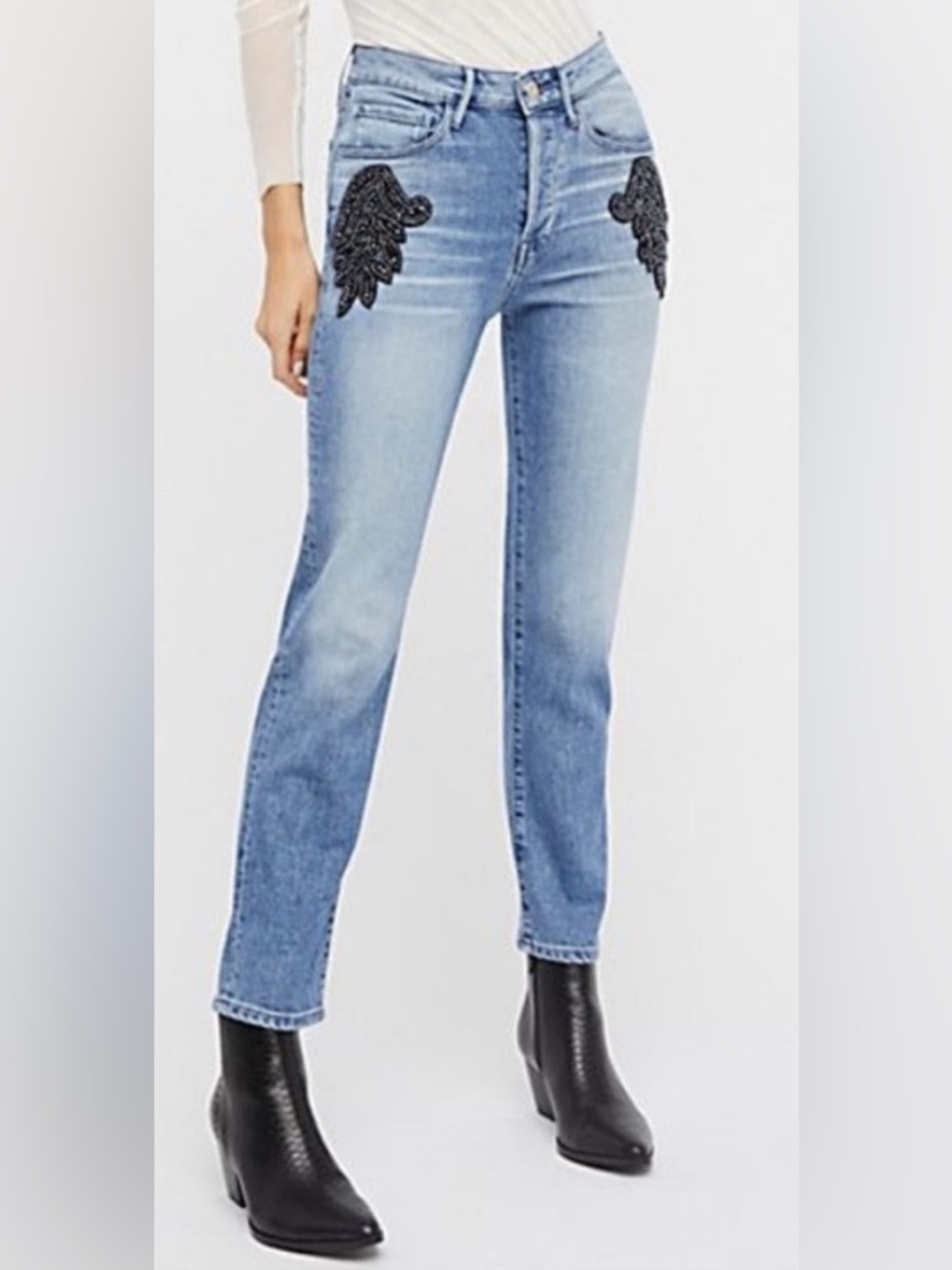 3x1 NYC High-Rise Beaded Burke Boyfriend Jeans Women Size 28 x 36